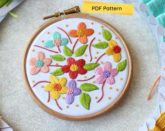花柄刺繍パターン - 花の刺繍パターン - PDF刺繍パターン - 春の花の刺繍パターン - 花の刺繍デザイン