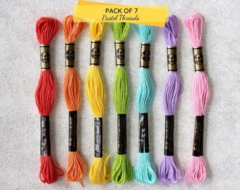 Pastel Colours- DMC Stranded Cotton Embroidery Thread- Set of 7 skeins- DMC Floss Pack- Embroidery Thread- Pastel Bundle- DMC Thread Pack