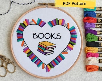 Books Embroidery Pattern- PDF Pattern- Beginner Embroidery- Digital download- Books Embroidery Design- Books PDF- Books Embroidery- Books