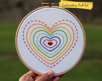 Rainbow Heart- Embroidery Kit- Beginner Embroidery Kit- Embroidery Starter Kit- Embroidery Sampler Kit- Heart Embroidery Kit- Craft Kit