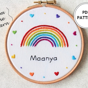Rainbow Embroidery Pattern- Custom Rainbow Name- Digital download- PDF Embroidery Pattern- Embroidery Pattern Beginner- DIY Embroidery- DIY