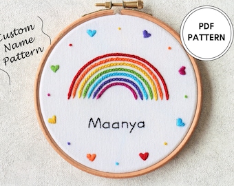 Rainbow Embroidery Pattern- Custom Rainbow Name- Digital download- PDF Embroidery Pattern- Embroidery Pattern Beginner- DIY Embroidery- DIY