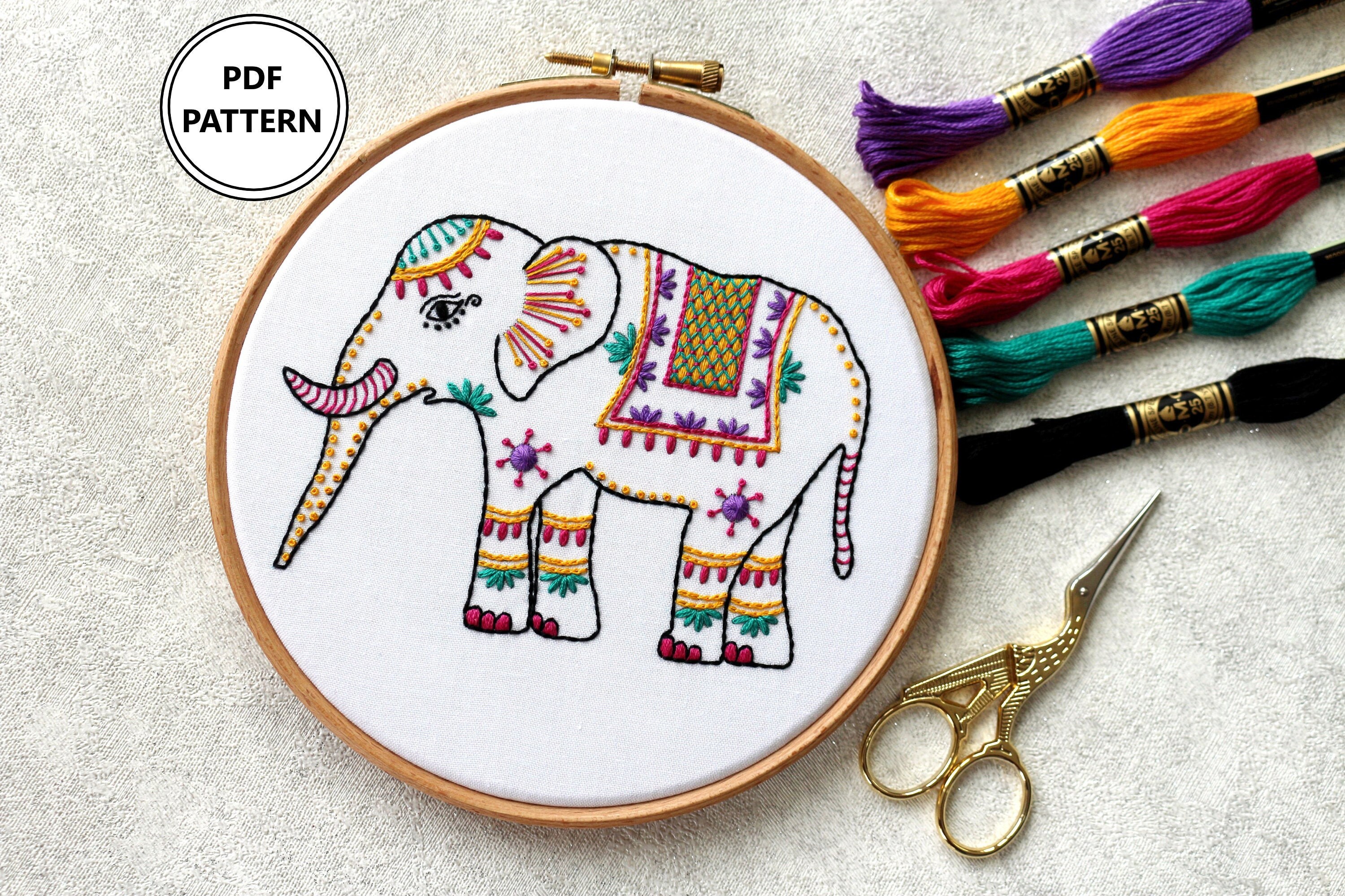 Elephant Embroidery Pattern- PDF Embroidery Pattern- Animal Embroidery
