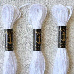 White Embroidery Thread White Colours Anchor Embroidery Thread Set of 3 skein Anchor White 001 Embroidery Thread White thread bundle image 2