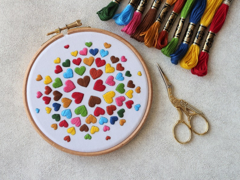 Hearts Embroidery Kit DIY craft kits Embroidery Kit Beginner Embroidery Kit Modern Embroidery Kit DIY embroidery kit Valentines Day image 4