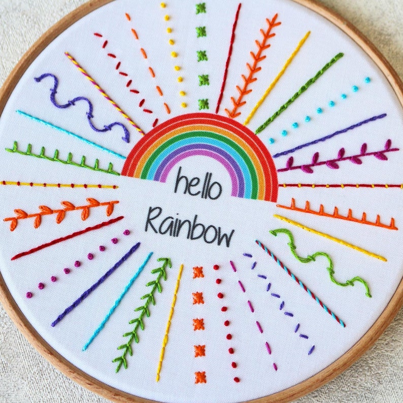 Hello Rainbow Embroidery Kit Embroidery Kit Beginner Embroidery Sampler Kit Rainbow Embroidery Kit DIY Craft Kit DIY Embroidery Kit image 5