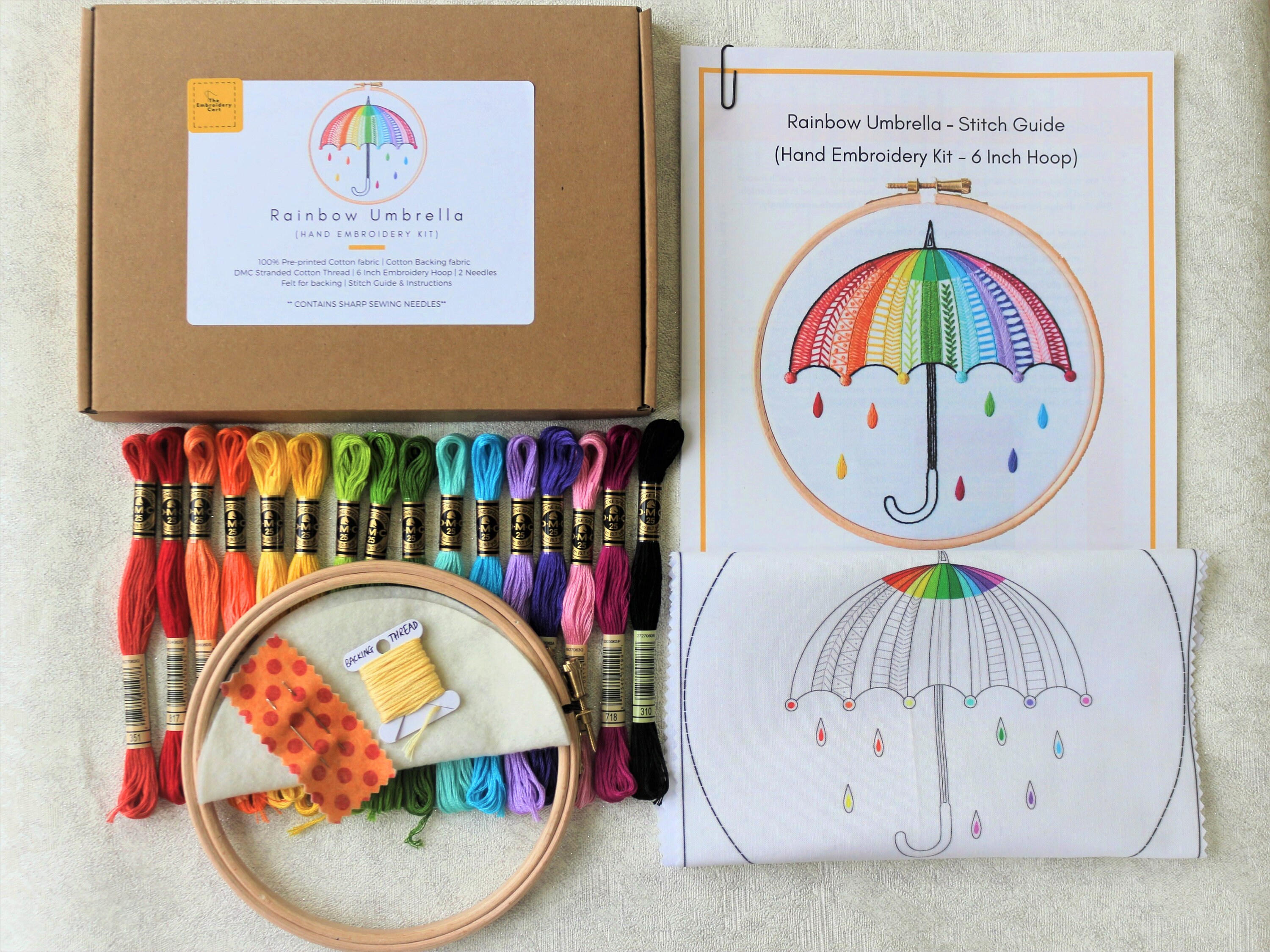 Rainbow Umbrella Embroidery Kit Embroidery Sampler Kit Etsy