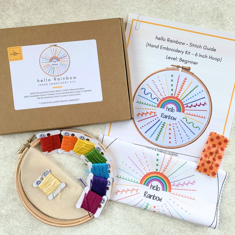 Hello Rainbow Embroidery Kit Embroidery Kit Beginner Embroidery Sampler Kit Rainbow Embroidery Kit DIY Craft Kit DIY Embroidery Kit image 4