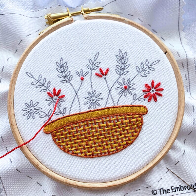 Embroidery Kit Flower Floral Embroidery DIY Gift Flower Basket Mothers Day Gift Embroidery Kit Floral Bouquet Embroidery Kit Beginner