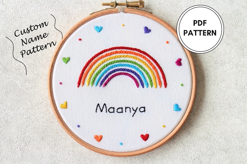 Rainbow Embroidery Pattern Custom Rainbow Name Digital image 1