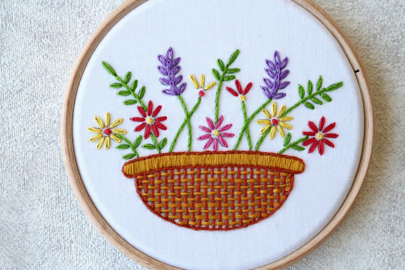 Embroidery Kit Flower Floral Embroidery DIY Gift Flower Basket Mothers Day Gift Embroidery Kit Floral Bouquet Embroidery Kit Beginner