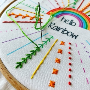 Hello Rainbow Embroidery Kit Embroidery Kit Beginner Embroidery Sampler Kit Rainbow Embroidery Kit DIY Craft Kit DIY Embroidery Kit image 8