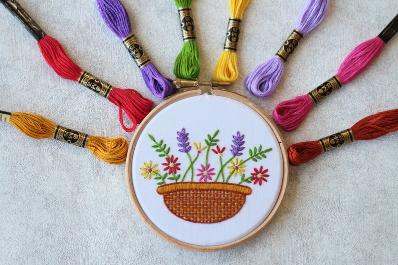 Embroidery Kit Flower Floral Embroidery DIY Gift Flower Basket Mothers Day Gift Embroidery Kit Floral Bouquet Embroidery Kit Beginner