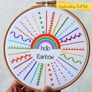 Hallo regenboog-borduurpakket-borduurpakket beginners-borduurpakket sampler-regenboog borduurpakket- DIY Craft Kit- DIY-borduurpakket
