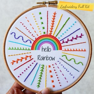 Hello Rainbow Embroidery Kit Embroidery Kit Beginner Embroidery Sampler Kit Rainbow Embroidery Kit DIY Craft Kit DIY Embroidery Kit image 1