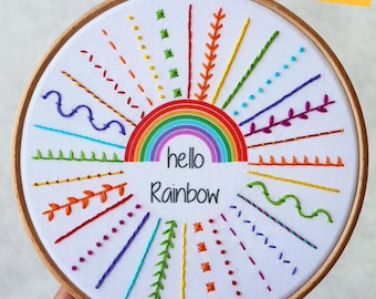 Hello Rainbow- Embroidery Kit- Embroidery Kit Beginner- Embroidery Sampler Kit- Rainbow Embroidery Kit- DIY Craft Kit- DIY Embroidery Kit