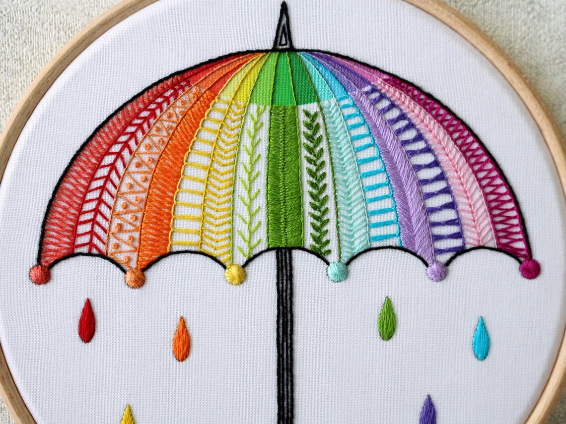 Rainbow Umbrella Embroidery Kit Embroidery Sampler Kit Etsy
