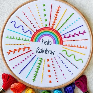 Hello Rainbow Embroidery Kit Embroidery Kit Beginner Embroidery Sampler Kit Rainbow Embroidery Kit DIY Craft Kit DIY Embroidery Kit image 10