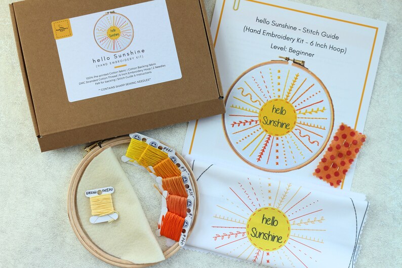 DIY Embroidery Kit Embroidery Kit Embroidery Sampler Kit Hello Sunshine Embroidery Kit Beginner Summer Embroidery Kit DIY Craft Kit