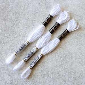 White Embroidery Thread White Colours Anchor Embroidery Thread Set of 3 skein Anchor White 001 Embroidery Thread White thread bundle image 5