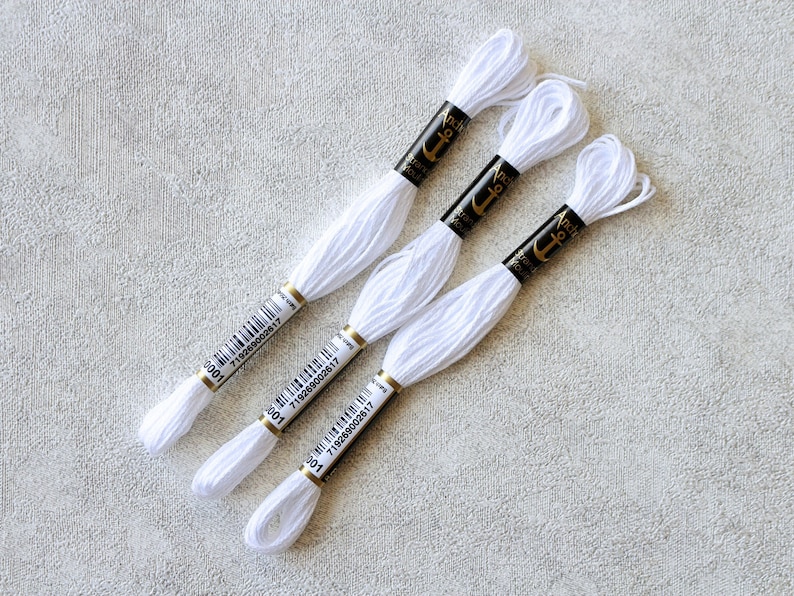 White Embroidery Thread White Colours Anchor Embroidery Thread Set of 3 skein Anchor White 001 Embroidery Thread White thread bundle image 5