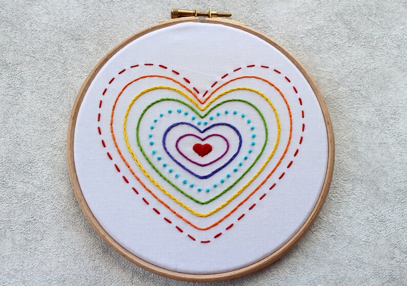 Rainbow Heart Embroidery Kit Beginner Embroidery Kit Hand Etsy