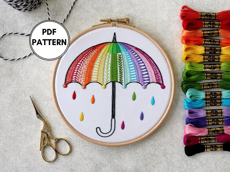 Rainbow Umbrella Embroidery Pattern Embroidery PDF Pattern Etsy