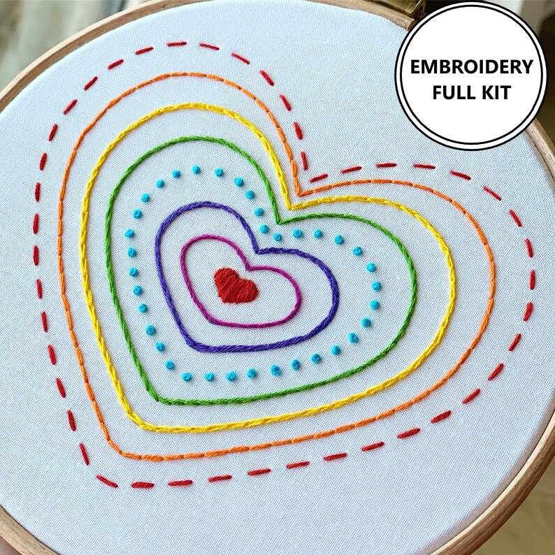 Rainbow Heart Embroidery Kit Beginner Embroidery Kit Etsy UK