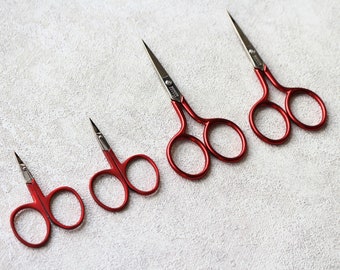 BOHIN "Soft Touch" Scissors- Embroidery Scissors- Red Scissors- Needlework Scissors- Embroidery Supplies- Craft Scissors- Travel Scissors