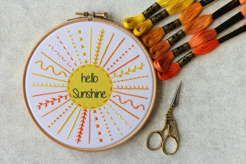 DIY Embroidery Kit Embroidery Kit Embroidery Sampler Kit Hello Sunshine Embroidery Kit Beginner Summer Embroidery Kit DIY Craft Kit