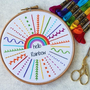 Hello Rainbow Embroidery Kit Embroidery Kit Beginner Embroidery Sampler Kit Rainbow Embroidery Kit DIY Craft Kit DIY Embroidery Kit image 2