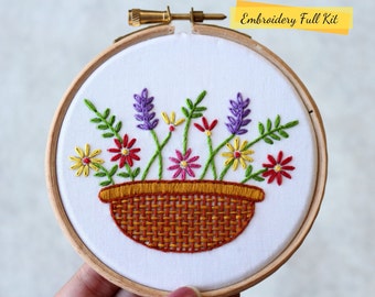 Flower Basket- Embroidery Kit- Embroidery Kit Beginner- Embroidery Kit Flower- Floral Embroidery- Embroidery Flowers Kit- Mothers Day Gift