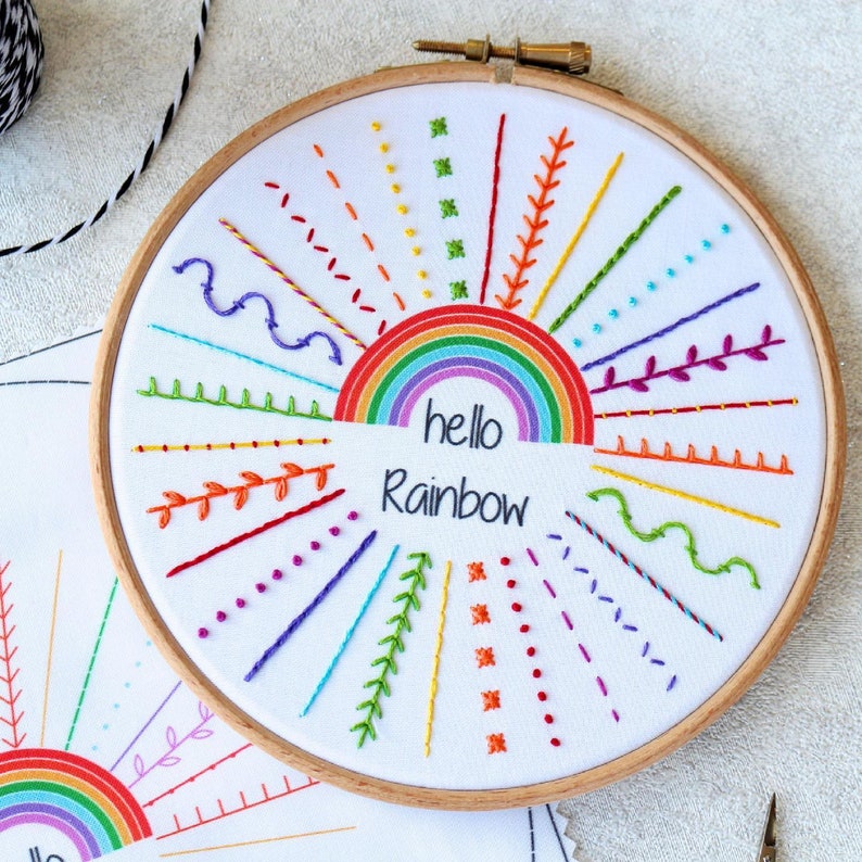 Hello Rainbow Embroidery Kit Embroidery Kit Beginner Embroidery Sampler Kit Rainbow Embroidery Kit DIY Craft Kit DIY Embroidery Kit image 3