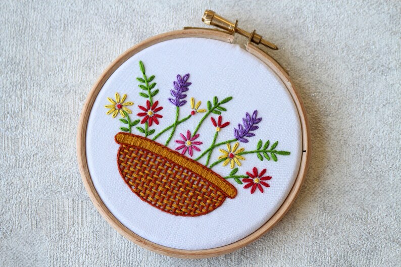 Embroidery Kit Flower Floral Embroidery DIY Gift Flower Basket Mothers Day Gift Embroidery Kit Floral Bouquet Embroidery Kit Beginner