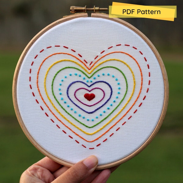 Rainbow Hearts- Borduurpatroon - PDF-patroon - Beginnersborduurwerk - Digitale download - Borduurpatroon Sampler - Hartborduurpatroon