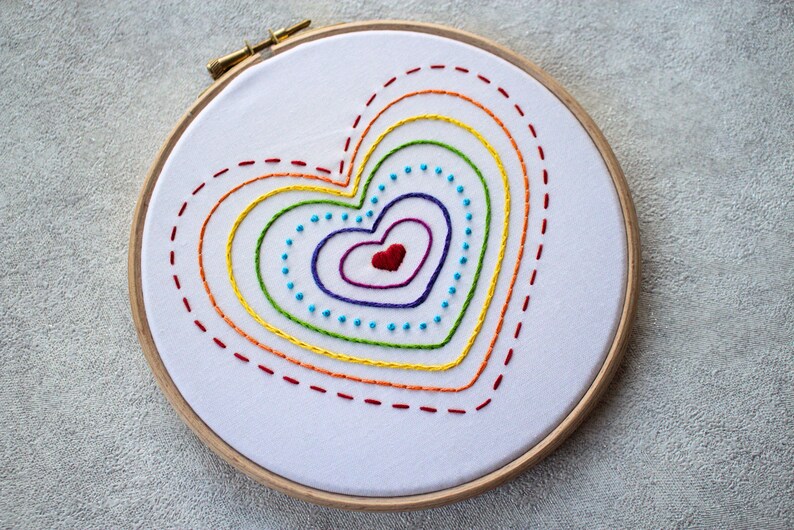 Rainbow Heart Embroidery Kit Beginner Embroidery Kit Hand Etsy