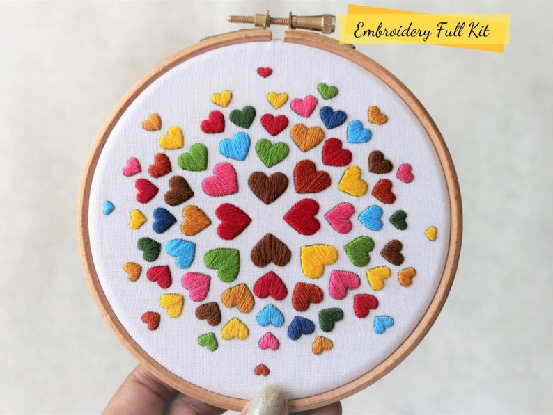 Hearts Embroidery Kit DIY craft kits Embroidery Kit Beginner Embroidery Kit Modern Embroidery Kit DIY embroidery kit Valentines Day image 1