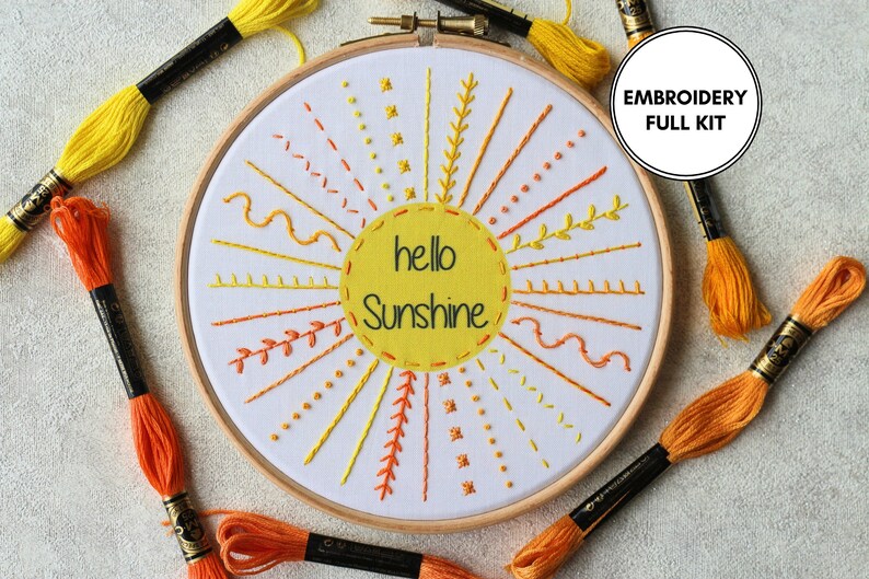 DIY Embroidery Kit Embroidery Kit Embroidery Sampler Kit Hello Sunshine Embroidery Kit Beginner Summer Embroidery Kit DIY Craft Kit
