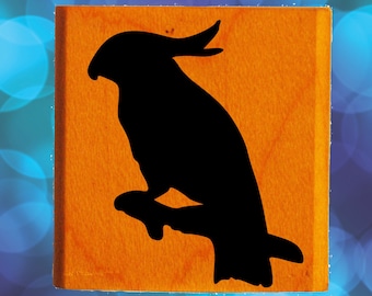 Cockatoo Sitting Rubber Stamp Mounted Wood Block Art Stamp