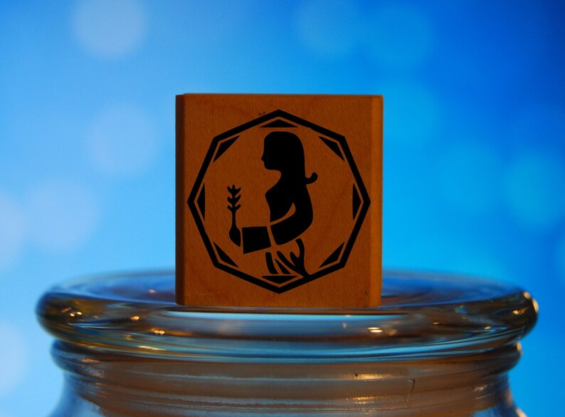 Astrology Virgo Zodiac Rubber Stamp Mounted Wood Block Art Stamp