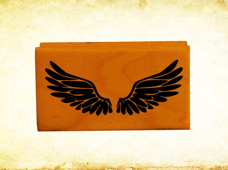 Angel Wings Rubber Stamp Mounted Wood Block Art Stamp