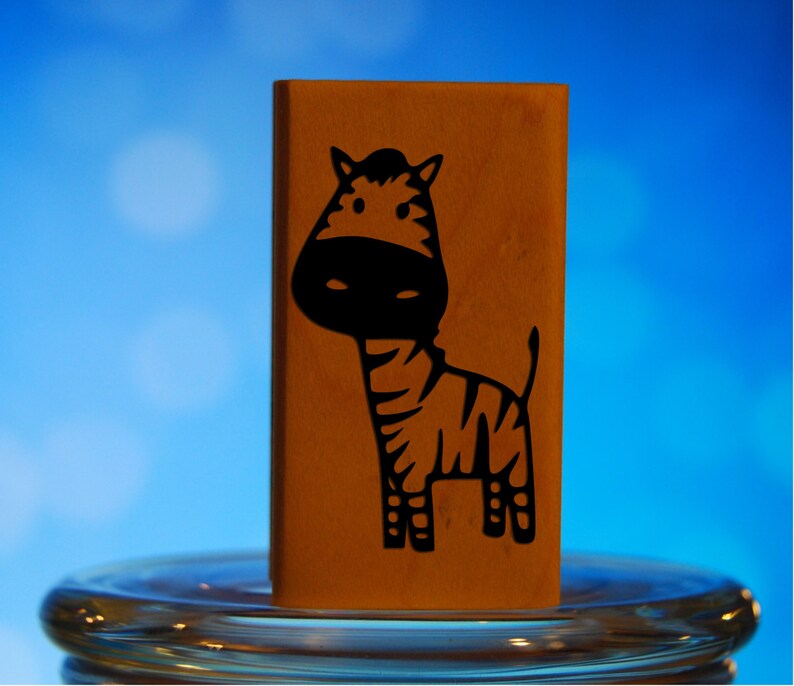 Adorable Zebra With Big Face Rubber Stamp Mounted Wood Block Art Stamp