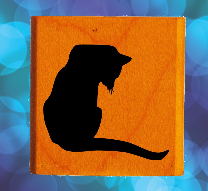 Cat Looking Down Rubber Stamp Mounted Wood Block Art Stamp