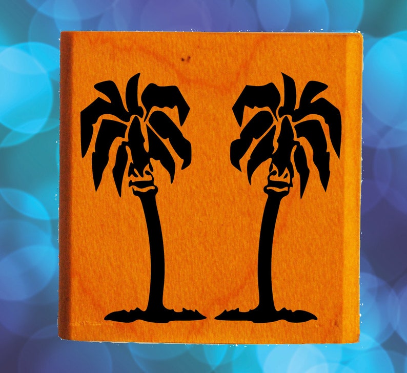 Two Palm Trees Rubber Stamp Mounted Wood Block Art Stamp