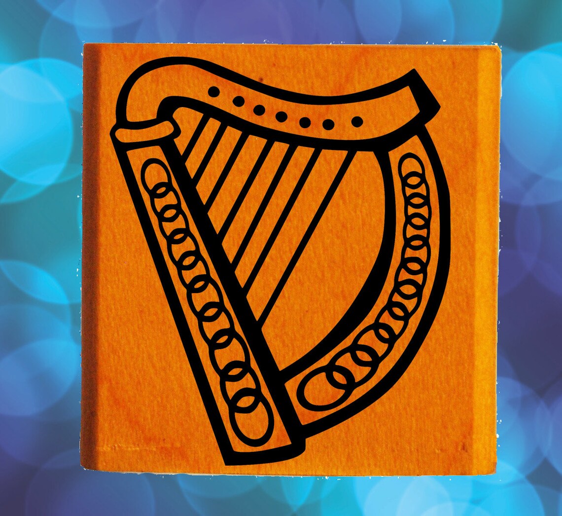 Celtic Harp Rubber Stamp Mounted Wood Block Art Stamp Etsy