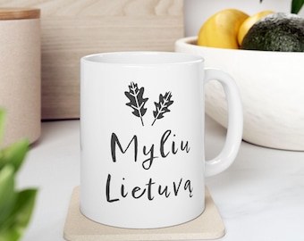 Myliu Lietuva Ceramic mug Lithuanian Heritage gift I love Lithuania Coffee tea mug