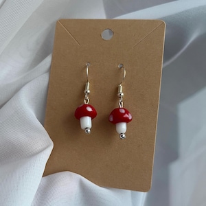 Cottagecore Mushroom Earrings - Dangle Red and White Fly Agaric Jewelry