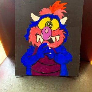 My pet monster handmade one of a kind 8x10 painting on canvas board 80s cartoo