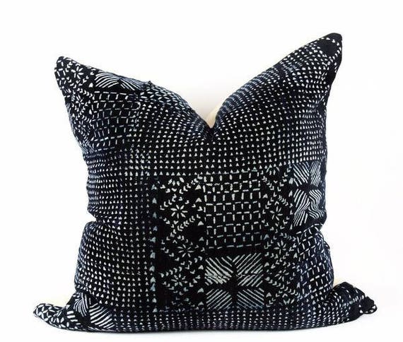 Botanical mudcloth pillow patchwork 22 Patchwork 22x22 Pillow Cover 22x22