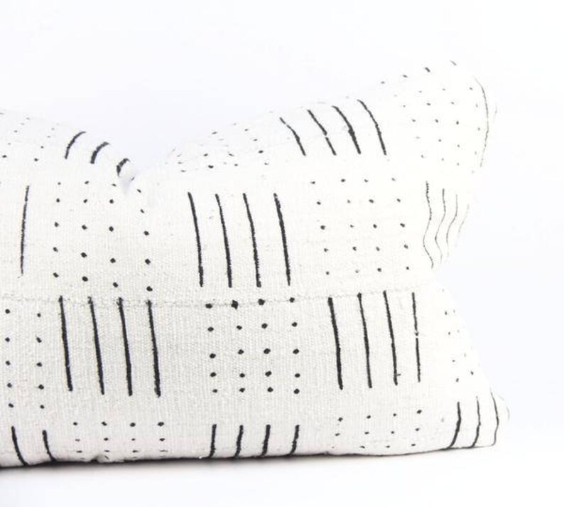 Lines White Black Mudcloth Lumbar Pillow Small & Medium Etsy